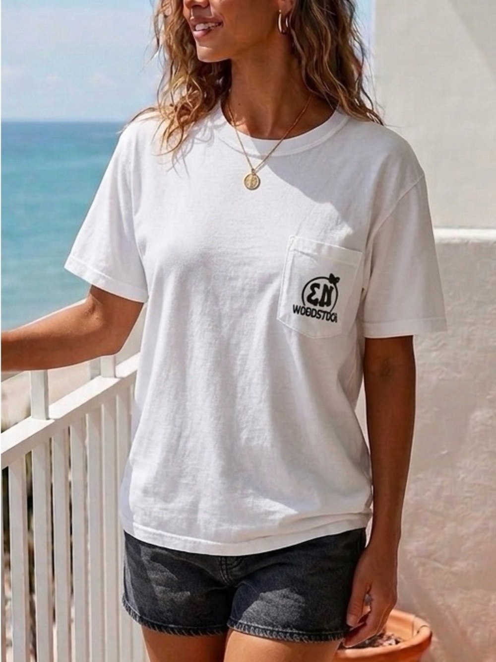White Woodstock Graphic T-Shirt unisex